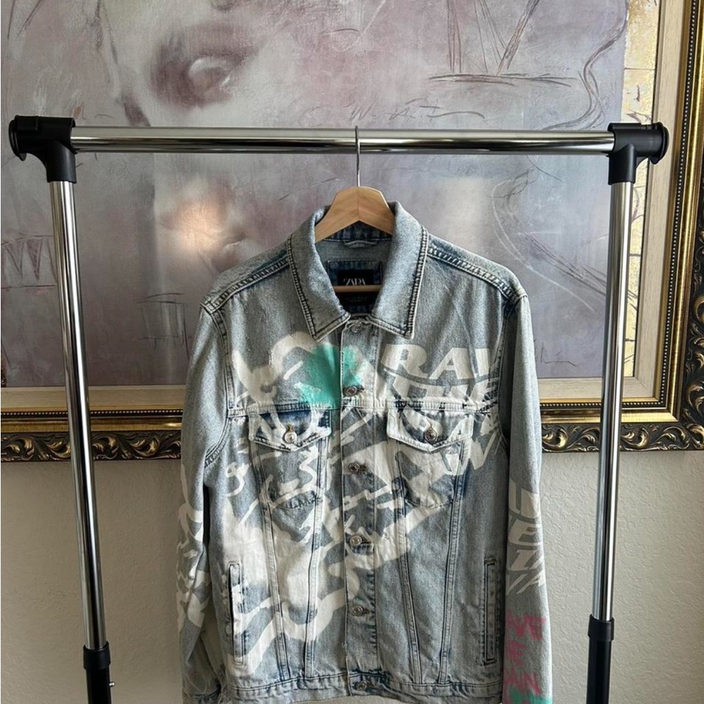 Zara Light Blue Graphic Denim Jacket